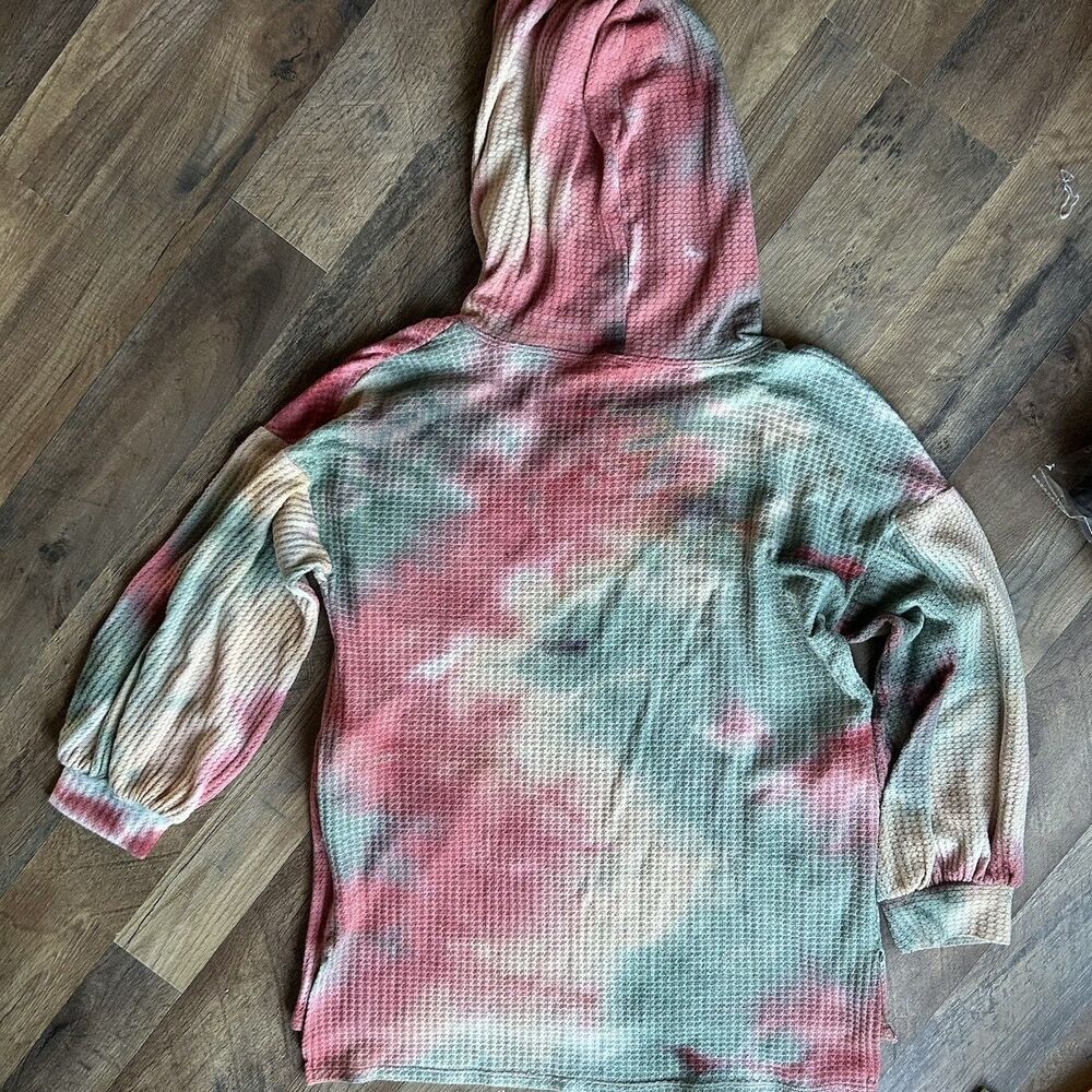 Emerald Women’s Waffle Knit Tie Dye Hooded Top Multicolor Size L